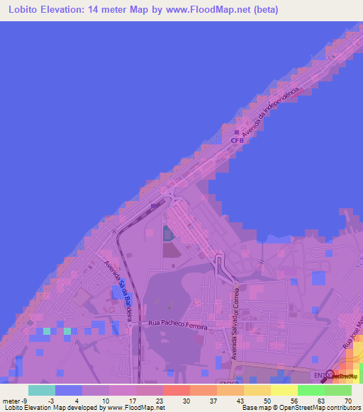 Lobito,Angola Elevation Map