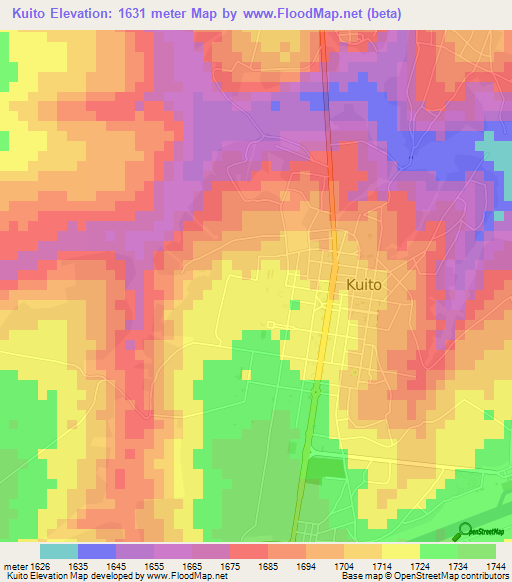 Kuito,Angola Elevation Map
