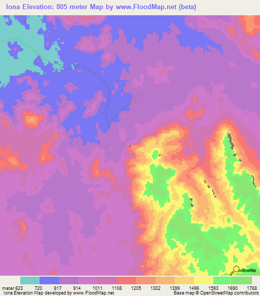 Iona,Angola Elevation Map