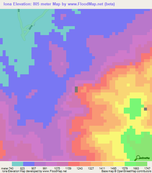 Iona,Angola Elevation Map
