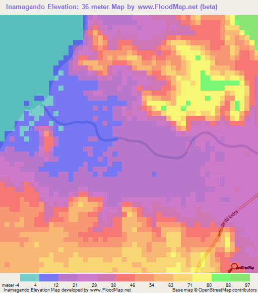 Inamagando,Angola Elevation Map