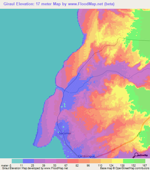 Giraul,Angola Elevation Map