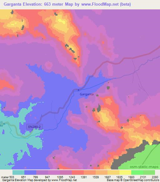 Garganta,Angola Elevation Map