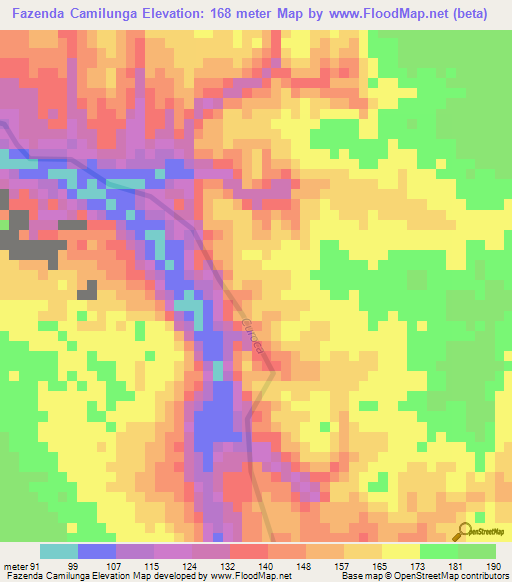 Fazenda Camilunga,Angola Elevation Map
