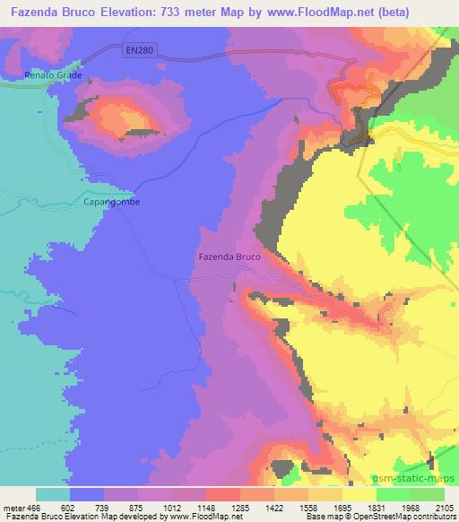 Fazenda Bruco,Angola Elevation Map