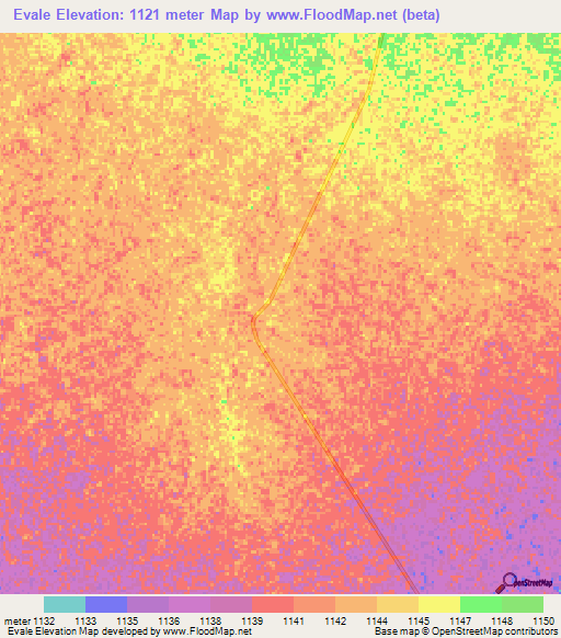 Evale,Angola Elevation Map