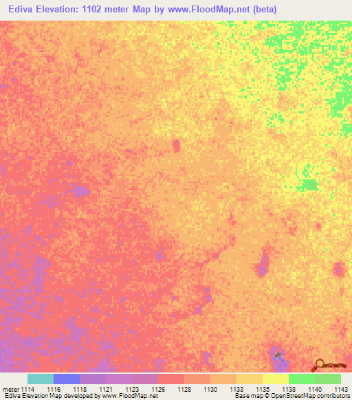 Ediva,Angola Elevation Map