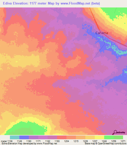 Ediva,Angola Elevation Map