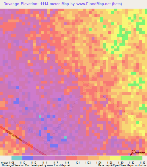 Duvango,Angola Elevation Map