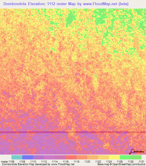 Dombondola,Angola Elevation Map