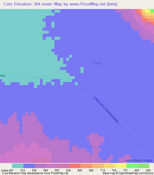 Cuto,Angola Elevation Map