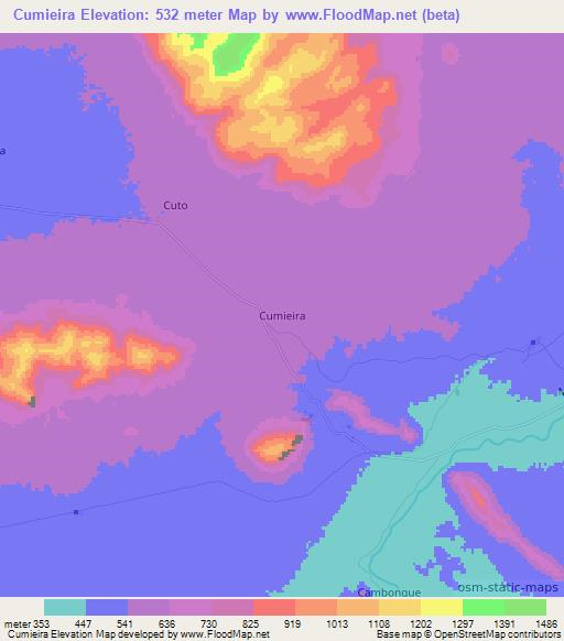 Cumieira,Angola Elevation Map