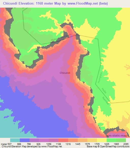 Chicundi,Angola Elevation Map
