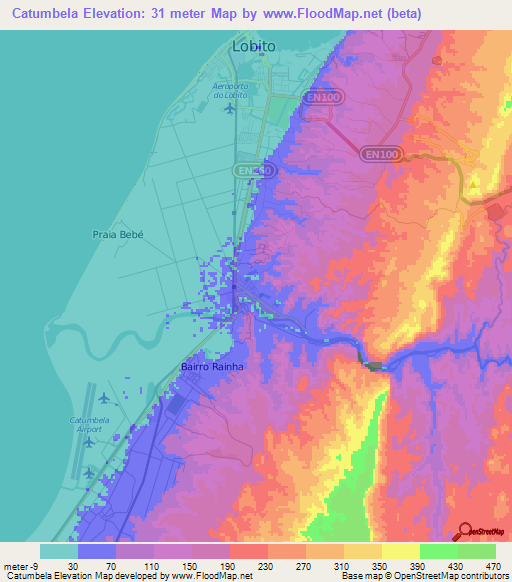 Catumbela,Angola Elevation Map