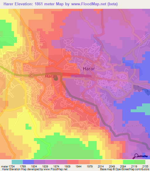 Harer,Ethiopia Elevation Map