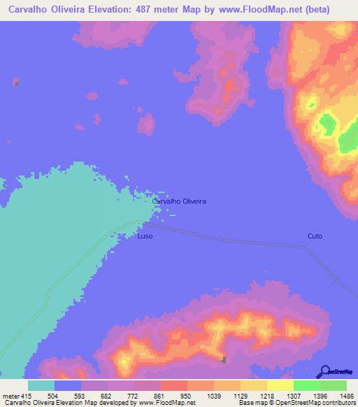 Carvalho Oliveira,Angola Elevation Map