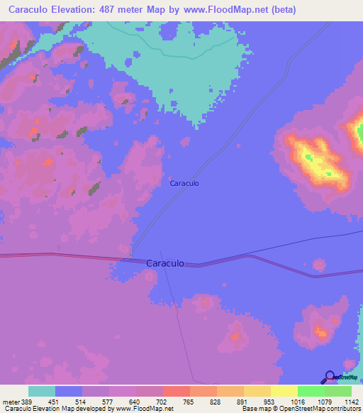 Caraculo,Angola Elevation Map