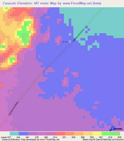 Caraculo,Angola Elevation Map