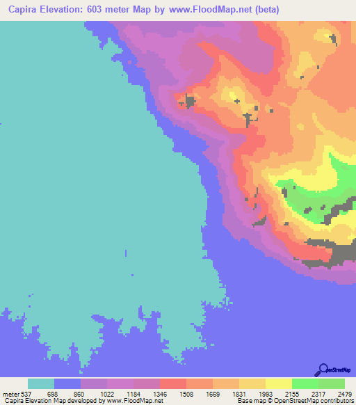 Capira,Angola Elevation Map