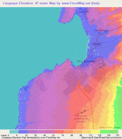 Cangeque,Angola Elevation Map