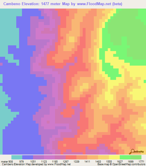 Cambeno,Angola Elevation Map