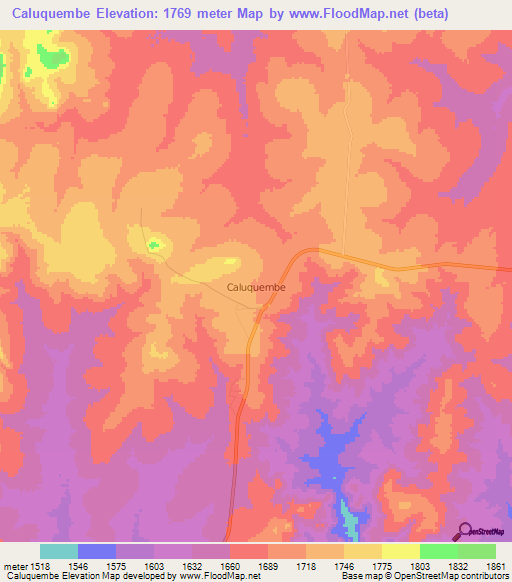 Caluquembe,Angola Elevation Map