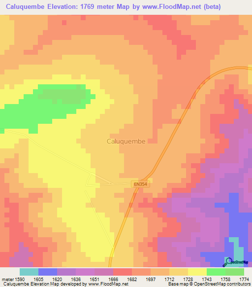 Caluquembe,Angola Elevation Map