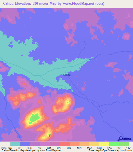 Caitou,Angola Elevation Map