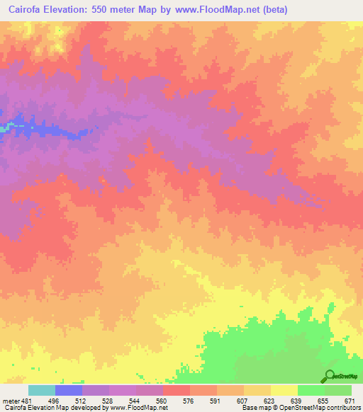 Cairofa,Angola Elevation Map