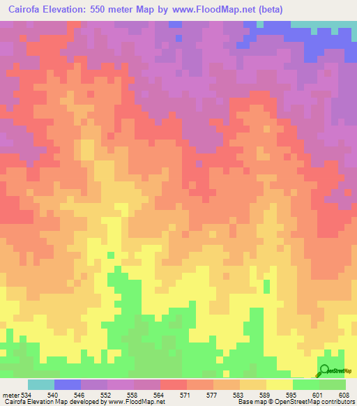 Cairofa,Angola Elevation Map
