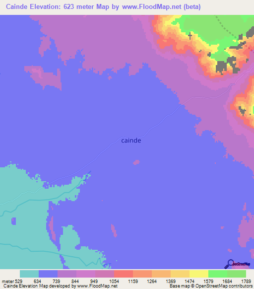 Cainde,Angola Elevation Map