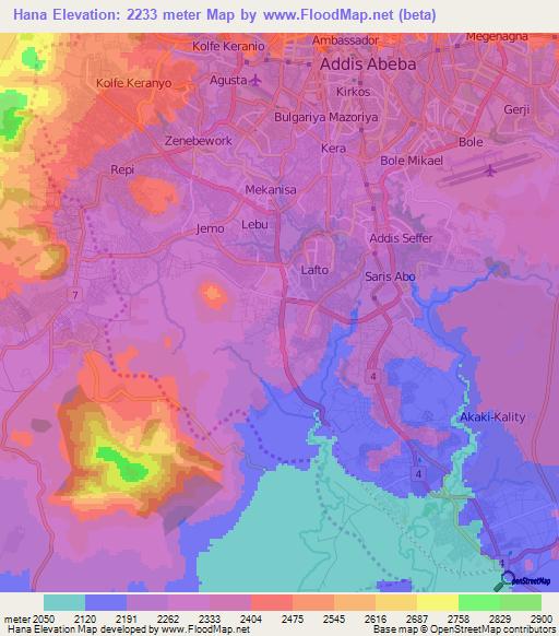 Hana,Ethiopia Elevation Map