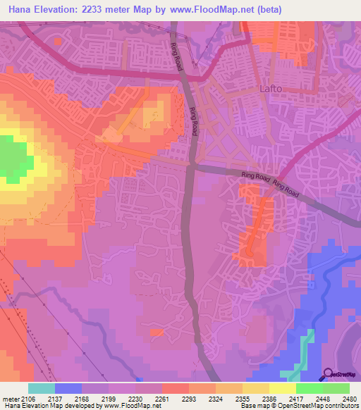 Hana,Ethiopia Elevation Map