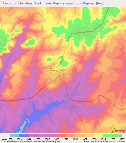 Caconda,Angola Elevation Map