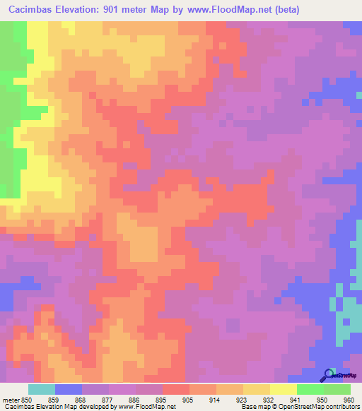 Cacimbas,Angola Elevation Map