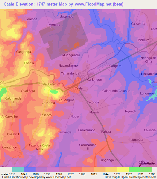 Caala,Angola Elevation Map