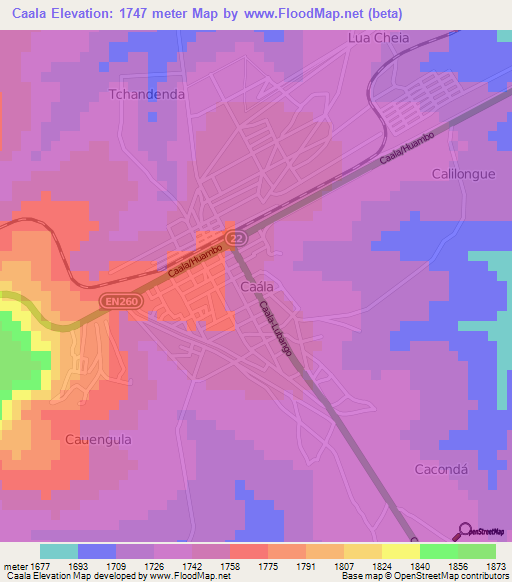 Caala,Angola Elevation Map