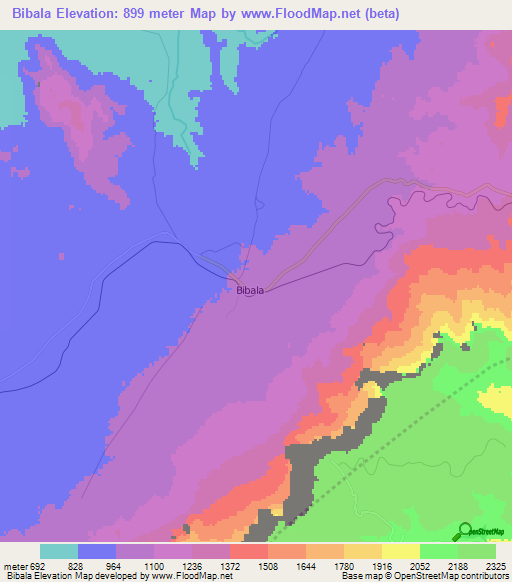 Bibala,Angola Elevation Map