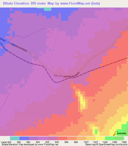 Bibala,Angola Elevation Map