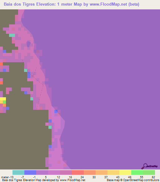 Baia dos Tigres,Angola Elevation Map