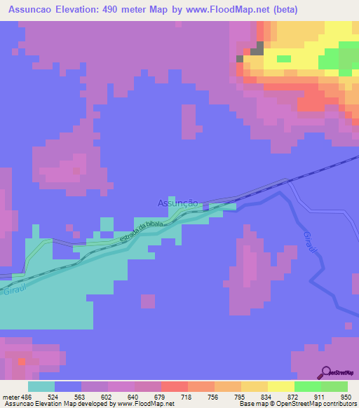 Assuncao,Angola Elevation Map