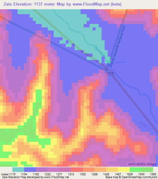 Zais,Namibia Elevation Map