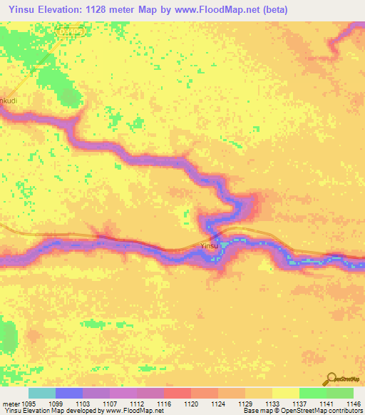 Yinsu,Namibia Elevation Map
