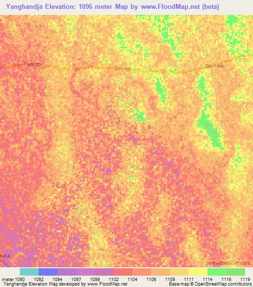 Yanghandja,Namibia Elevation Map