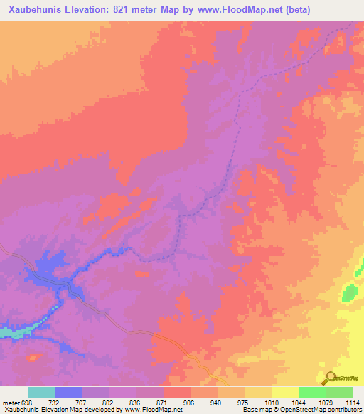 Xaubehunis,Namibia Elevation Map