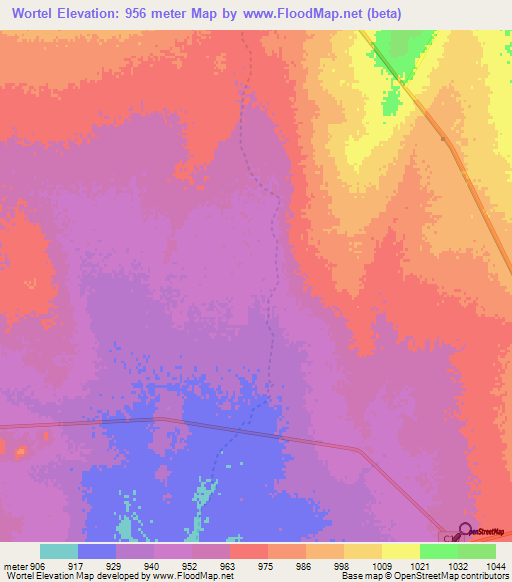 Wortel,Namibia Elevation Map