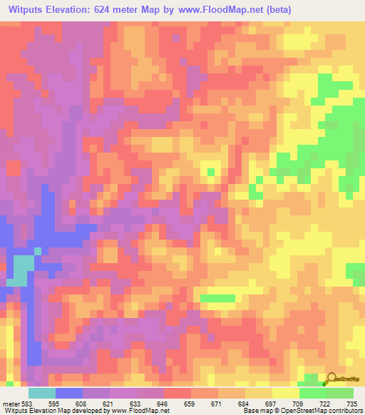 Witputs,Namibia Elevation Map