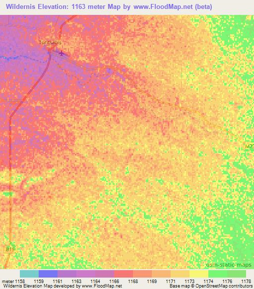 Wildernis,Namibia Elevation Map