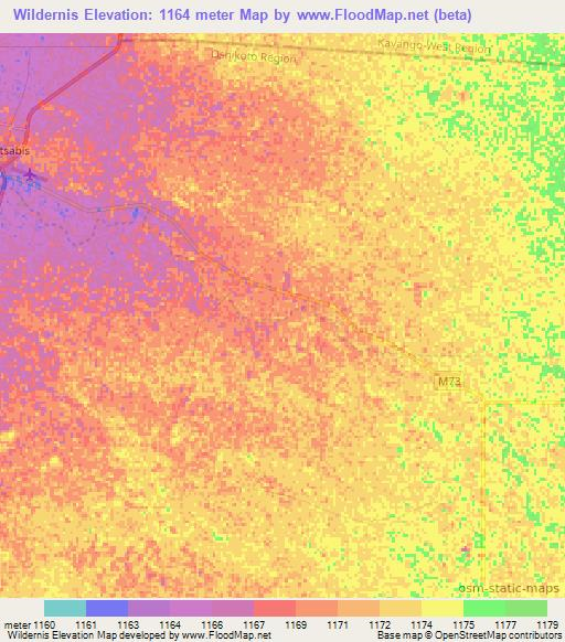 Wildernis,Namibia Elevation Map