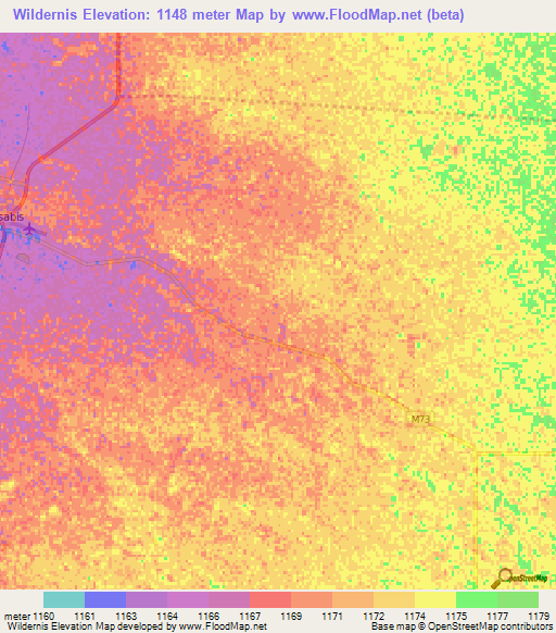 Wildernis,Namibia Elevation Map